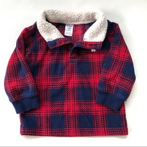 Baby boy pullover fleece Carters blue red plaid Henley